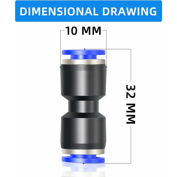 8 kpl sininen 4mm OD suora push-to-connect -liitin (PU-4)