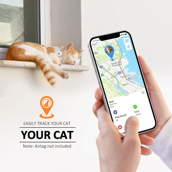 AirTag Katt Halsband, GPS Tracker med Reflexdesign och Säkerhetsspänne, Lätt Kattungehalsband med Bjällra (Grå/Självlysande Blå)