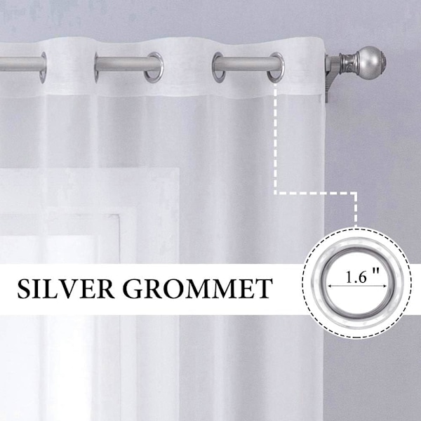 Extra Långa Vita Skira Gardinger - 106\" Längd (Set om 2) - 54\" Breda Öljetter, Ljusfiltrerande för Sovrum & Vardagsrum