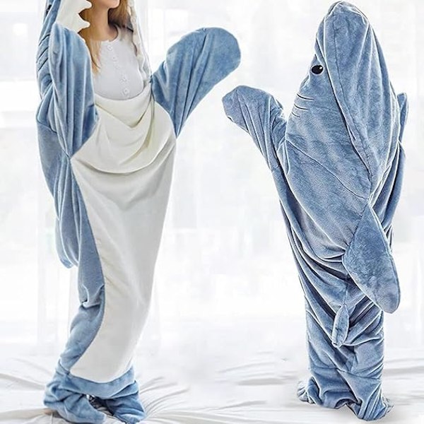 Hajfilt med huva för vuxna, bärbar hajsovsäck, mjuk och bekväm onesie storlek L