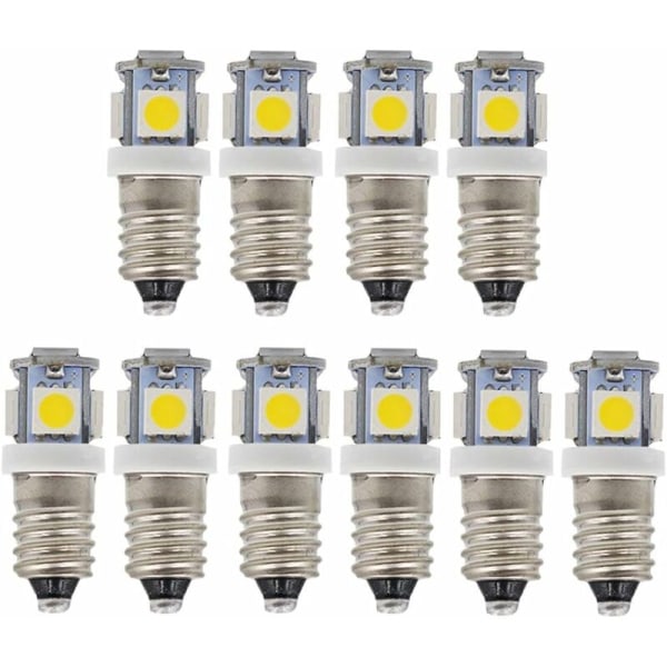 10 st E10 12V Kallt vitt LED-lampor 5SMD 0,5W 50LM Lampa