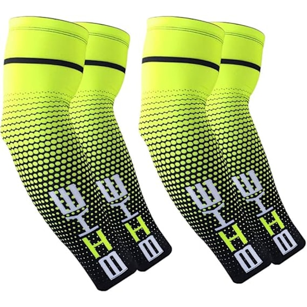 2 par UV-beskyttelse Unisex Solbeskyttende Cykelærmer Fluorescerende Grøn Størrelse L