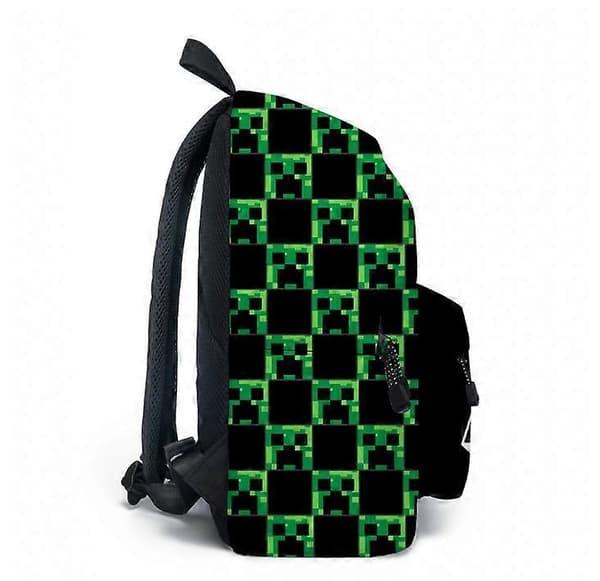 Minecraft Rygsæk til Drenge | Sort Skoletaske til Børn | Grøn Creeper Zombie