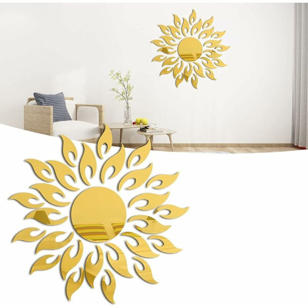 DIY Solsikke Dekorativ Speil Veggklistremerke, 3D Akryl Solsikke Speil Stue Soverom Art Deco Veggklistremerke (Gull)