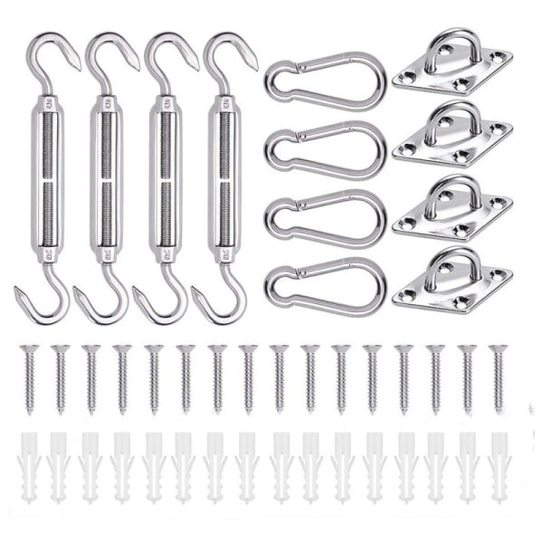 5MM Markise Fastgørelsessæt, Heavy Duty Rustfrit Stål Solsejl, Hardware Kit til Have, Trekant og Firkant, Rektangulær, Solsejl