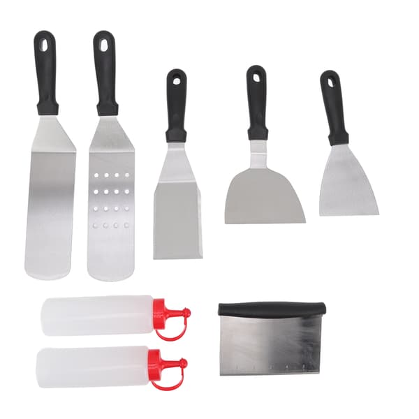 6 stk. stekespade i rustfritt stål med 2 flasker, solid håndtak for hjemmecamping