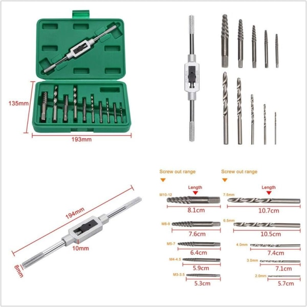 11Pcs Damaged Screw Extractors Broken Bolts with Storage Box