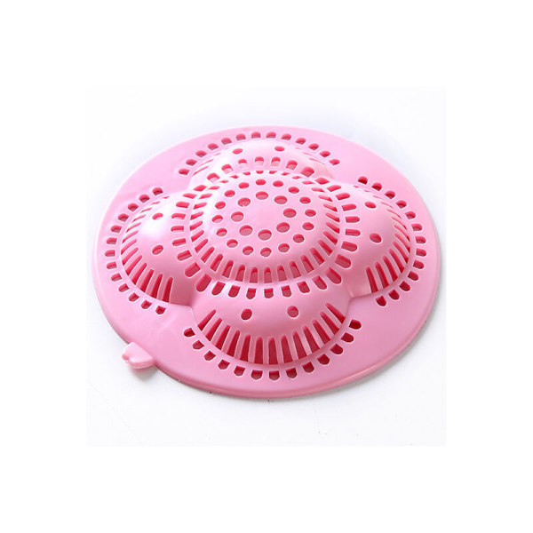 1 st Plastvaskfilterkar eller diskbänkssil ihåligt blommönster cover Hårfångare för kök eller badrum (rosa)
