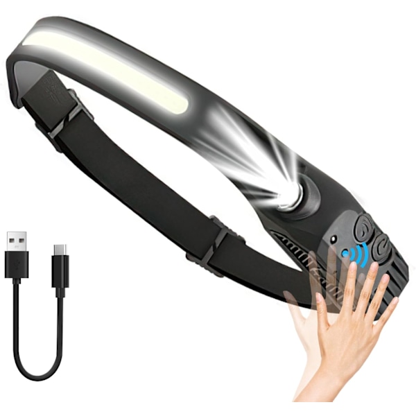USB Uppladdningsbar COB Pannlampa - 100° Floodlight med Rörelsesensor | IPX4 Vattentät för Camping, Arbete