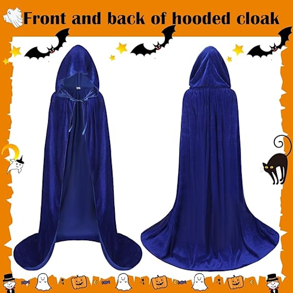 Unisex Vuxen Huvförsedd Kappa Halloween Kappa Lång Sammetskappa Cosplay Kostym Blå
