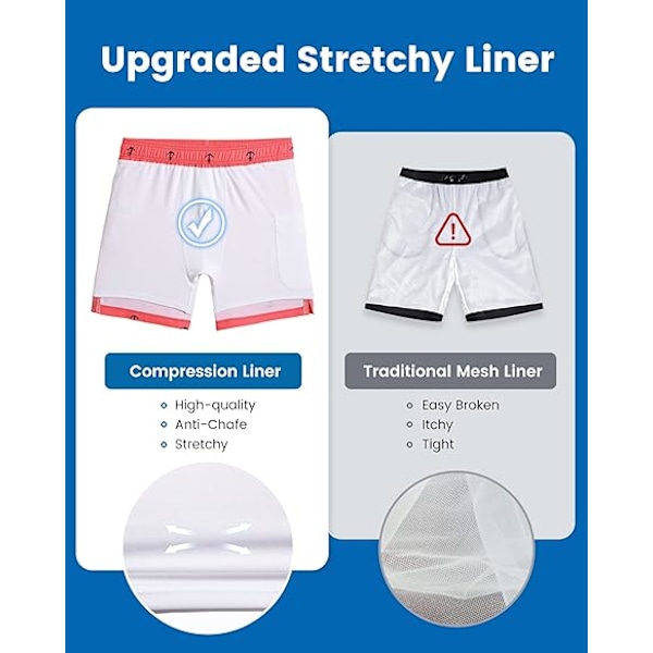 2-i-1 Badbyxor för Män 7 Tums Badshorts Set Boardshorts - Storlek L - Rosa