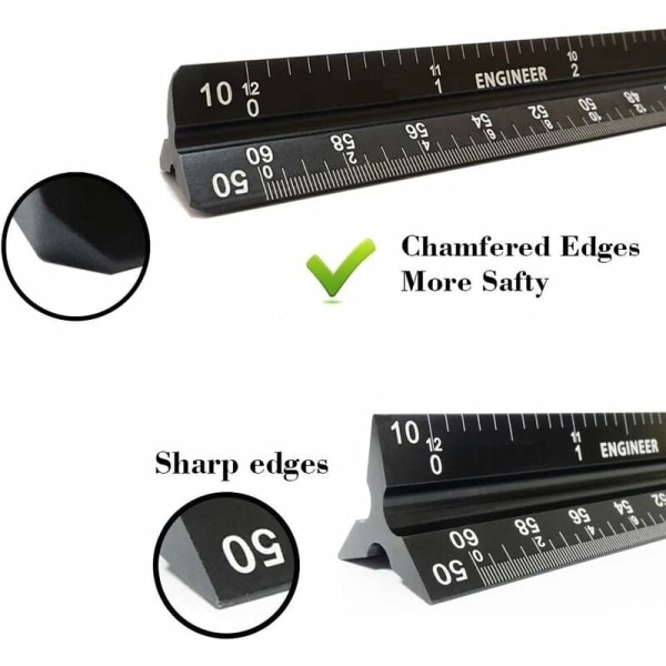 Alumiininen kolmioarkkitehtiviivain, metrinen 1:20, 1:25, 1:50, 1:75, 1:100, 1:125, vakio 12 tuumaa, arkkitehdeille, opiskelijoille, piirtäjille
