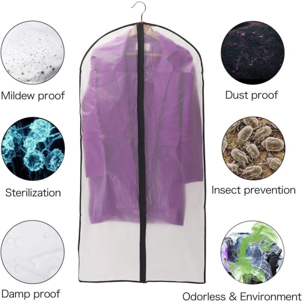 Garment Covers, Anti Dust Waterproof Moth Moisture, Transparent Zip Protective Covers for Shirt Suits/Coats, 6pcs 60  140cm(XXL)