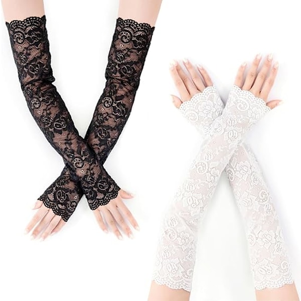 Bryllupsærmer til kvinder, blondeærmer, blomstrede lange fingerløse blondehandsker til brudefest, gallaoutfits