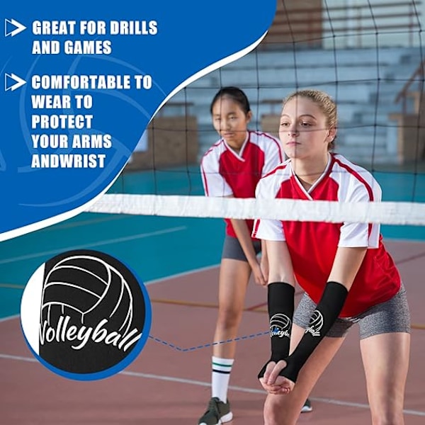 3 par sports volleyball arm sleeves til ungdoms volleyball håndledsbeskyttere og tommelfingerhuller blå/hvid/sort