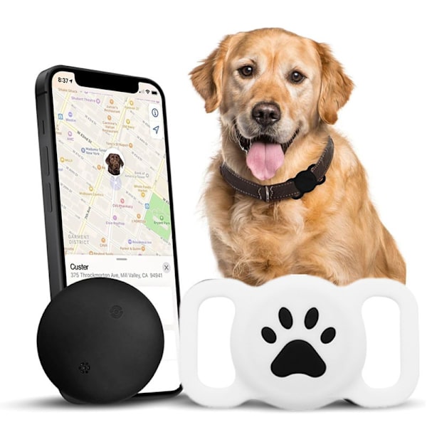 Smart Pet Tracker, Hundspårare med Vitt Halsbandsfäste, Smart Tag för Sömlös Positionsspårning, Fungerar med Hitta Min, Ingen GPS-spårare