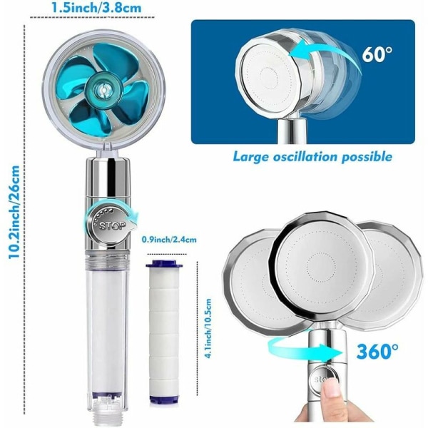 Handdusch, 360° vridbar högtryckspropeller duschhuvud, vattenbesparande anti-kalksten duschhuvud Tre-nivå filtersystem med 3 repla