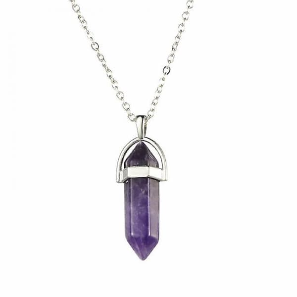 Ametyst Halskæde Healing Pagan Rustfri Stål Kæde Boho New Age