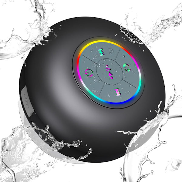 Stor Sugkopp Vattentät Bluetooth-högtalare LED-ljus Vattentät Badrums Bluetooth-högtalare (Svart)