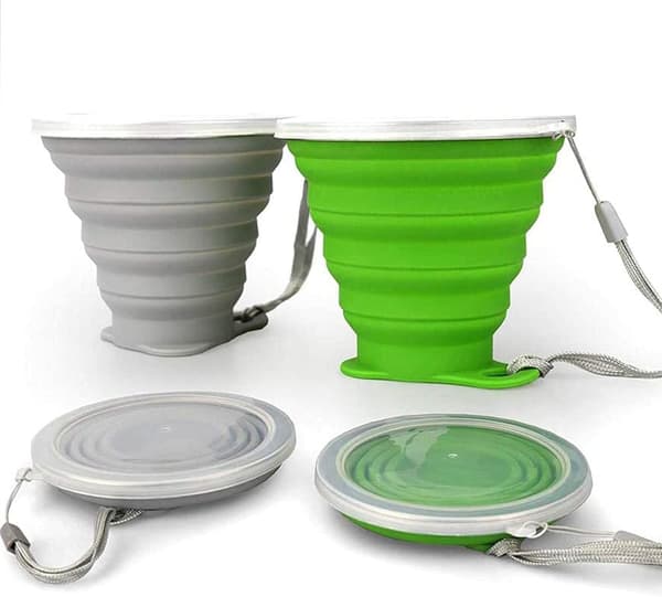 Vikbar Silikonmugg med Lock - Portabel Resemugg för Utomhusbruk, Camping, Vandring (2-pack)