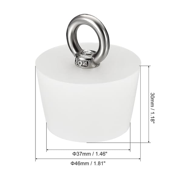 Konisk Plugg Silikongummipropp 37 mm till 46 mm Solid Badkarspropp med Ring för Provrör, Vattenledningar, Dräneringshål, Vit 2 st