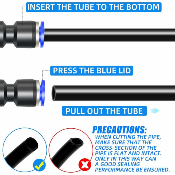 8 stk. blå 4mm OD lige Push To Connect fittings (PU-4)