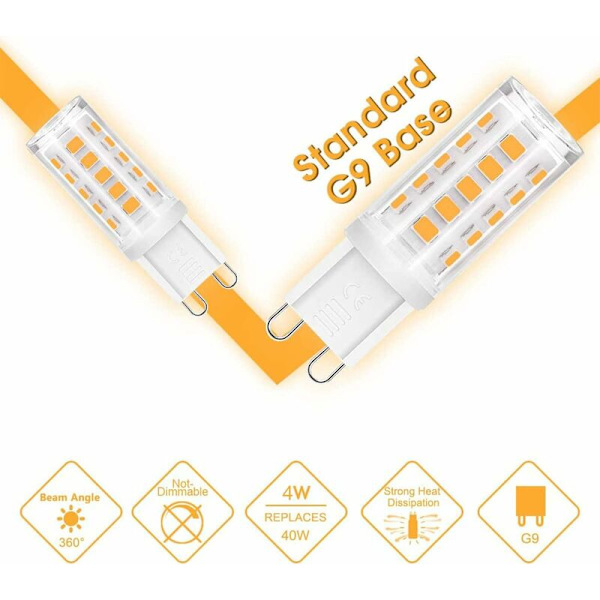 G9 LED-lampor, 4W motsvarande 40 W halogenbas 400 lm, varmvit 3000K, 360° rotationsvinkel, ej dimbar, för takbelysning, kök,