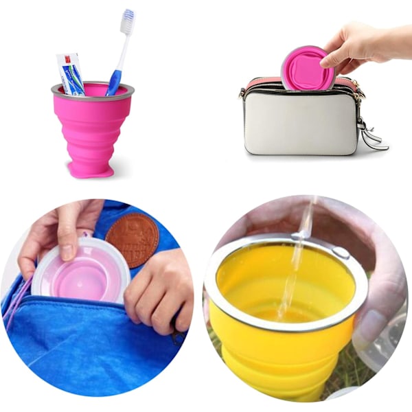 Silikon Hopfällbar Mugg med Lock - Portabel Vikbar Mugg för Resor, Camping, Vandring | Läcksäker & Återanvändbar (5-pack)