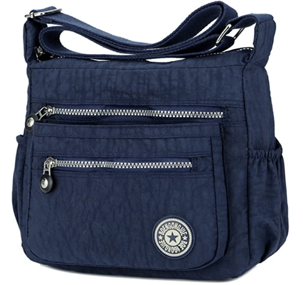 Multi Pocket Nylon Skulderveske Reiseveske Marineblå
