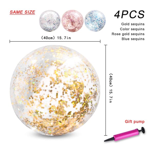 4-pack 16-tums uppblåsbara glitterbadbollar konfetti strandbollar