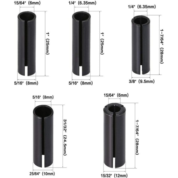 9 stk. Collet Chuck Adapter Router Bit Høy presisjon Collet Adapter CNC Stål Collet Chuck for Elektrisk fres