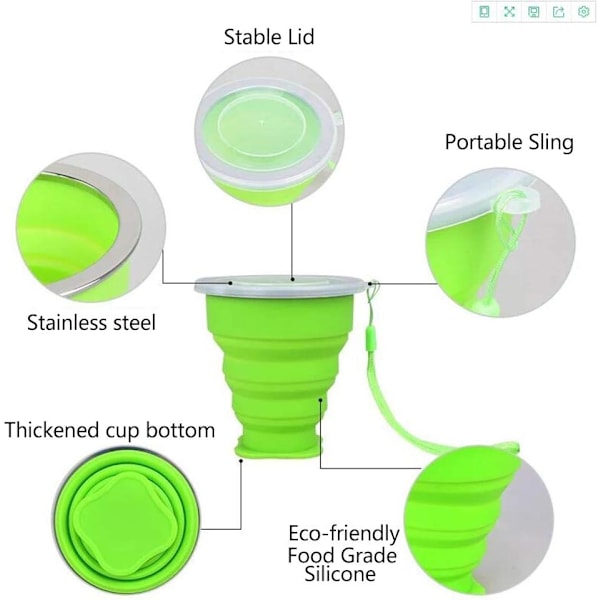 Silikon Hopfällbar Mugg med Lock - Portabel Vikbar Mugg för Resor, Camping, Vandring | Läcksäker & Återanvändbar (5-pack)