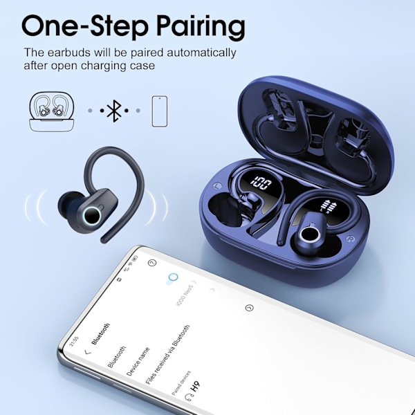 Bluetooth 5.4 Trådløse Ørepropper - 4 ENC Støyreduserende Mikrofoner, 50T Spilletid, IP7 Vanntett (Blå)