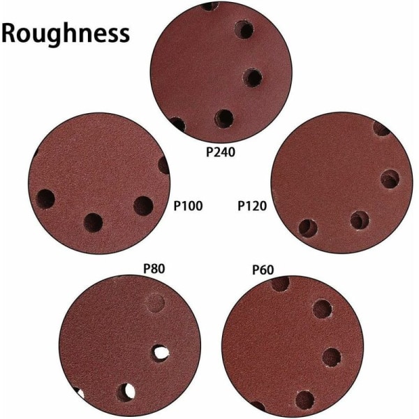 Sanding Disc, 125mm Velcro Sanding Discs - 100 Pieces Random Orbit Sandpaper 8 Holes Each 20 x 60/80/100/120/240 Grit Eccentric Round Paper