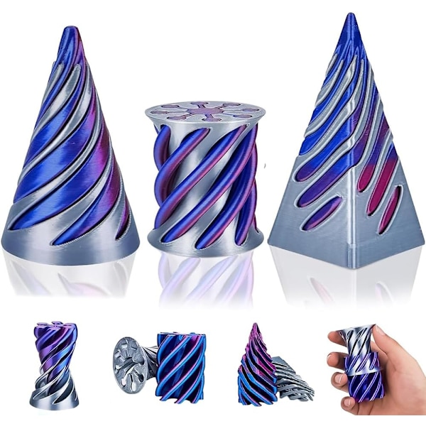 Omöjlig Kon - 3D Spiral Fidget Leksak - Stresslindring för Alla Åldrar (Färgglad-Blå) 3st