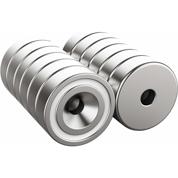 Magneetit 6 kg voima 16 x 5 mm reiällä ja kapselilla, upotettu pottimagneetti ruuveilla - 12 kpl