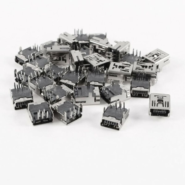 30 stk Mini 5 Pins Type B USB Hunnkontakt DIP Jack-kontakt rett vinkel