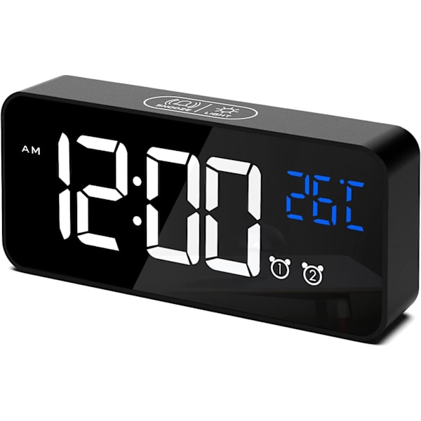 Digital Väckarklocka - USB Uppladdningsbar med Temperaturvisning, Snooze & Dubbla Alarm för Sovrum, Kontor & Resor