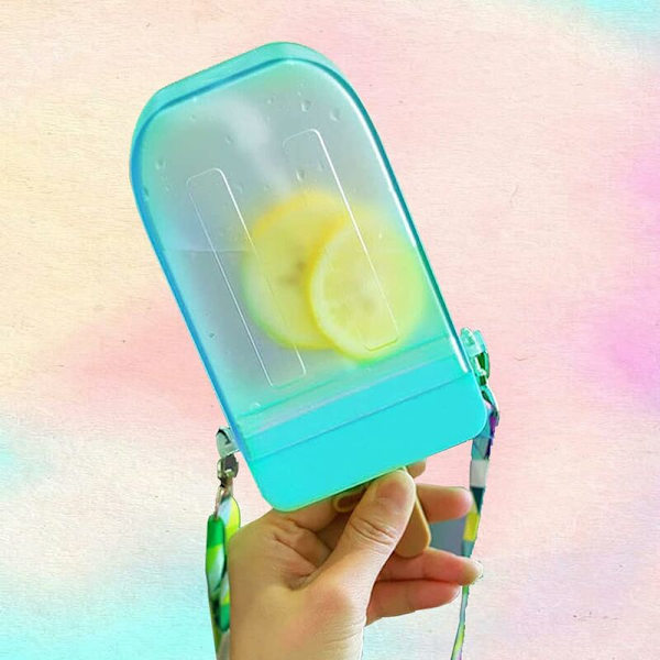 Söta vattenflaskor med sugrör för barn, unik Kawaii popsicle formad plast läcksäker kittel 300ML, justerbar axelrem transparent W
