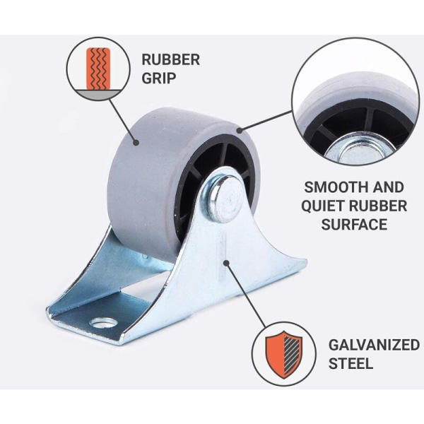 Sæt med 4 små gummihjul til møbler, apparater og udstyr - Ikke-drejelige - 30 mm diameter - 35 kg diameter