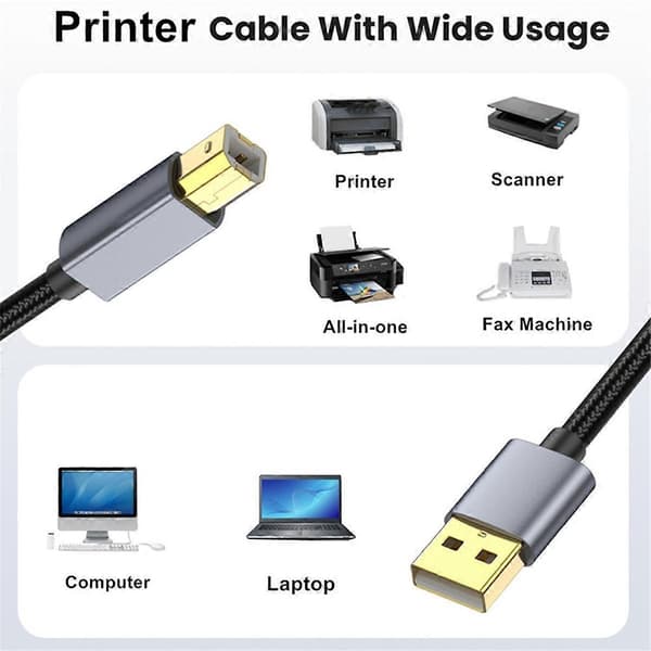 3 meter USB-printerkabel, USB 2.0 Type A han til B han scannerkabel kompatibel med og mere