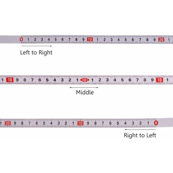 Itsekiinnittyvä mittanauha vasemmalta oikealle, oikealta vasemmalle, molempien puolien keskellä 1/2/3/4/5M (4M, oikealta vasemmalle)