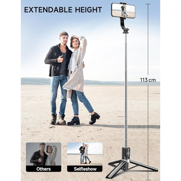 45\" Selfie Stick Tripod med 2 Lys, Udtrækkelig 5 i 1 Selfie Stick Telefon Tripod, Bærbare Selfie Sticks med Trådløs Fjernbetjening Kompatibel med iPhon