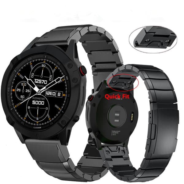 IC Garmin Fenix ​​5/6/6 Pro/7 Rannekoru Ruostumaton Teräs Musta