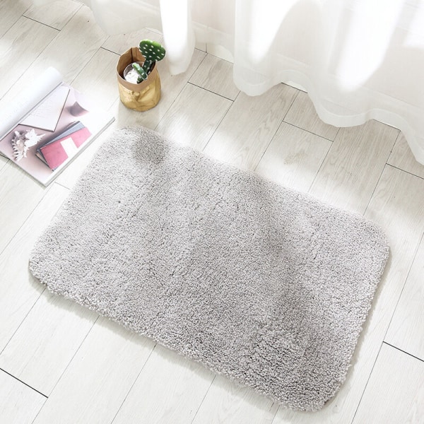 Skridsikker ekstra tyk bademåtte i mikrofiber, absorberende brusebadsmåtte til badeværelse, maskinvaskbar (Lysegrå, 60 x 90 cm)