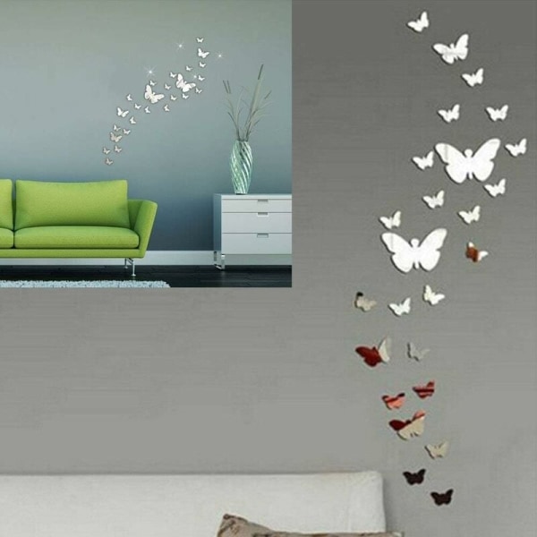 Fjärilsspegel väggdekoration 3D vägghäftande spegel väggdekor Kombination av fjärilar heminredning (28st)