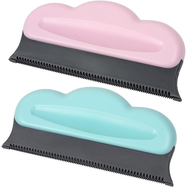 Myk Gummibørste for Fjerning av Dyrehår - Gjenbrukbar Kam for Teppe, Sofa & Klær (Blå, Rosa) 2 STK
