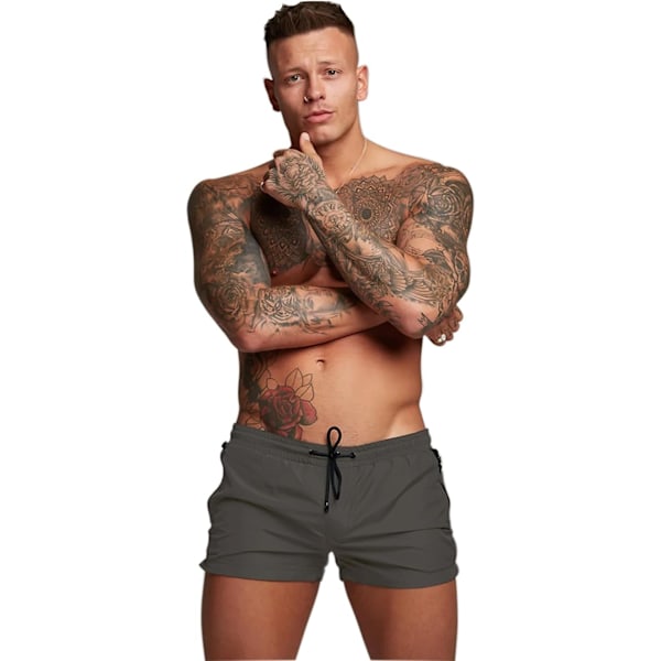 Hurtigtørrende badeshorts til mænd, lynlåslommer, mesh-forede shorts - Størrelse L - Sølvgrå