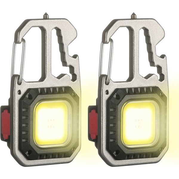 2st Mini Portable COB Uppladdningsbar LED-inspektionsarbetslampa Små nyckelringljus, 6 lägen, med vikbart stativ Flasköppnare magnetbas