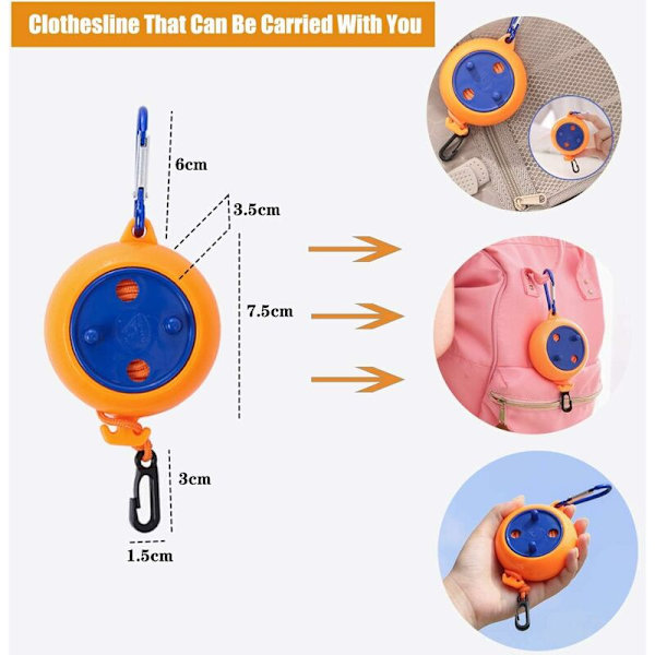 Retractible Camping Clothesline, with 10 Fixed Loops and 20 Clothes Pegs, 8M Outdoor Adjustable Clothesline for Outdoor Travel Vacation Camp